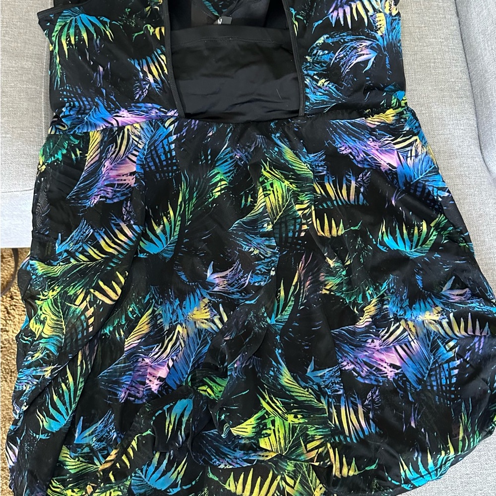 Torrid Black Swimdress with Neon Palm Print - Picture 7 of 12